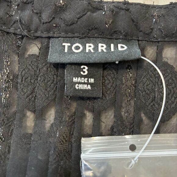 Torrid New Size 3X Black Shimmer Geo Clip Chiffon Smocked‎ Blouson Sleeve Blouse - Picture 11 of 13